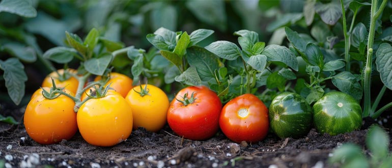 Mini garden with healthy tomato plants growing in a compact space, showcasing fresh home-grown vegetables and productive container gardening.